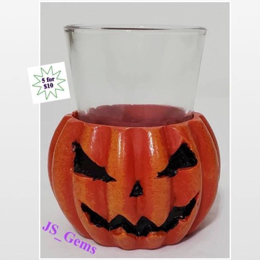 Orange & Black Jack O Lantern Pumpkin Shot Glass